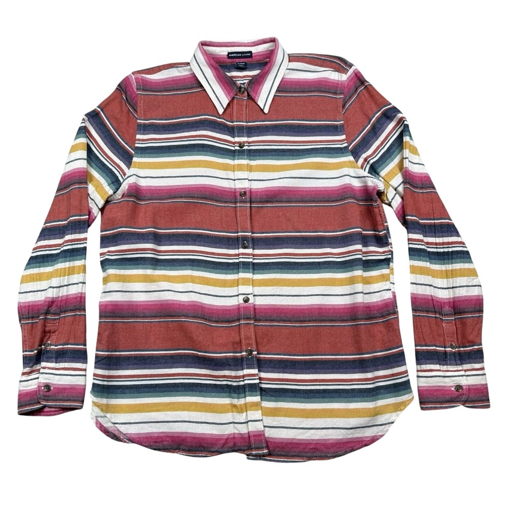 American Living Shirt Men's XL Red Striped Cotton Button Up Aztec Long Sleeve